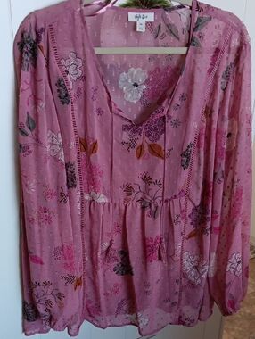 Style & Co. Pink Floral Sheer Blouse W/matching Cami Xxl